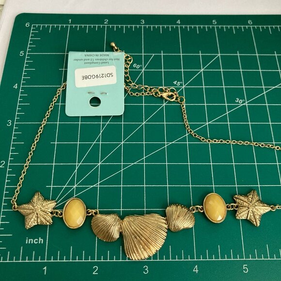 Gold Sea Shell Starfish Bib Necklace Plated Sea Life Island Nautical Beach 20" - Picture 14 of 14